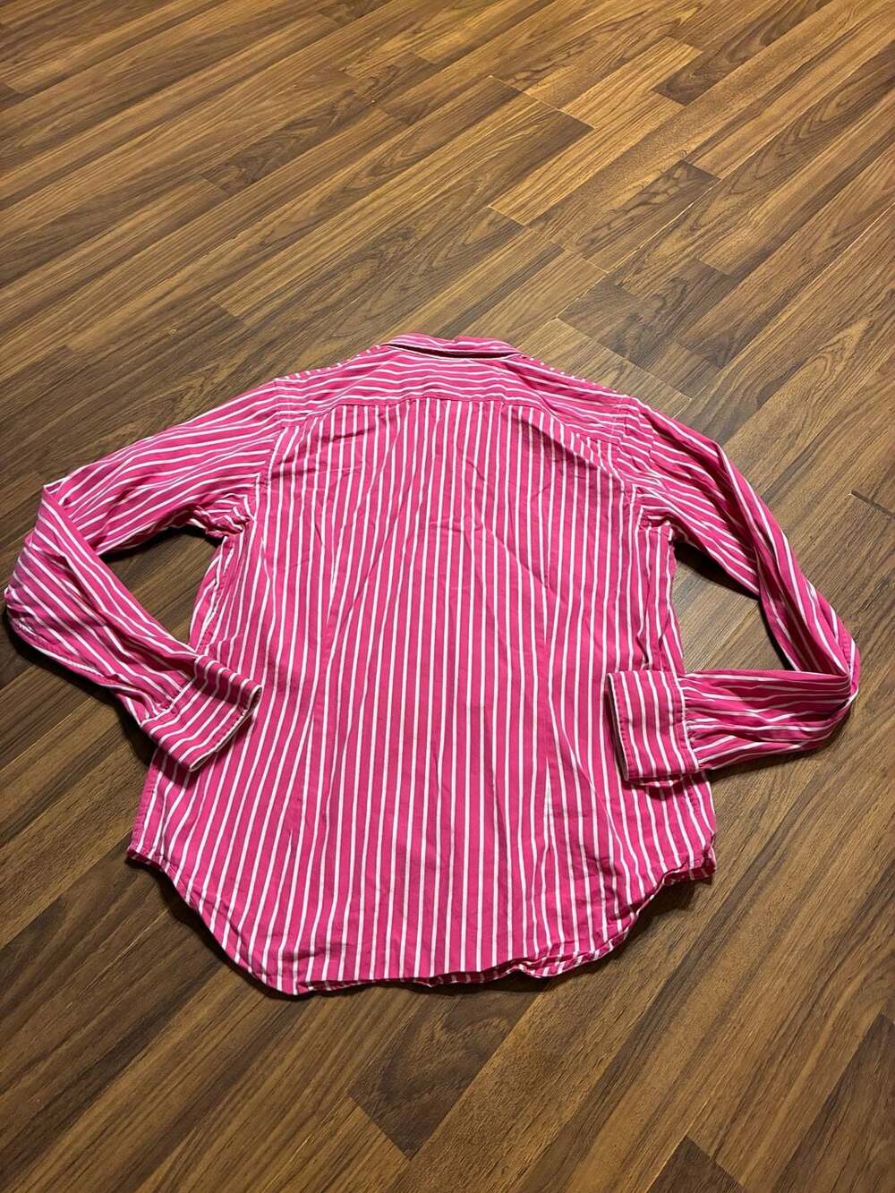 Ralph Lauren Sport Women's Slim Fit Pink and White Striped Long Sleeve Button-Do - Picture 4 of 5